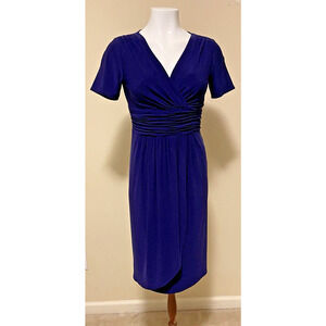 Evan-Picone Women's Plum Shirred Waist Short Sleeve V-Neck Evening Dress 4